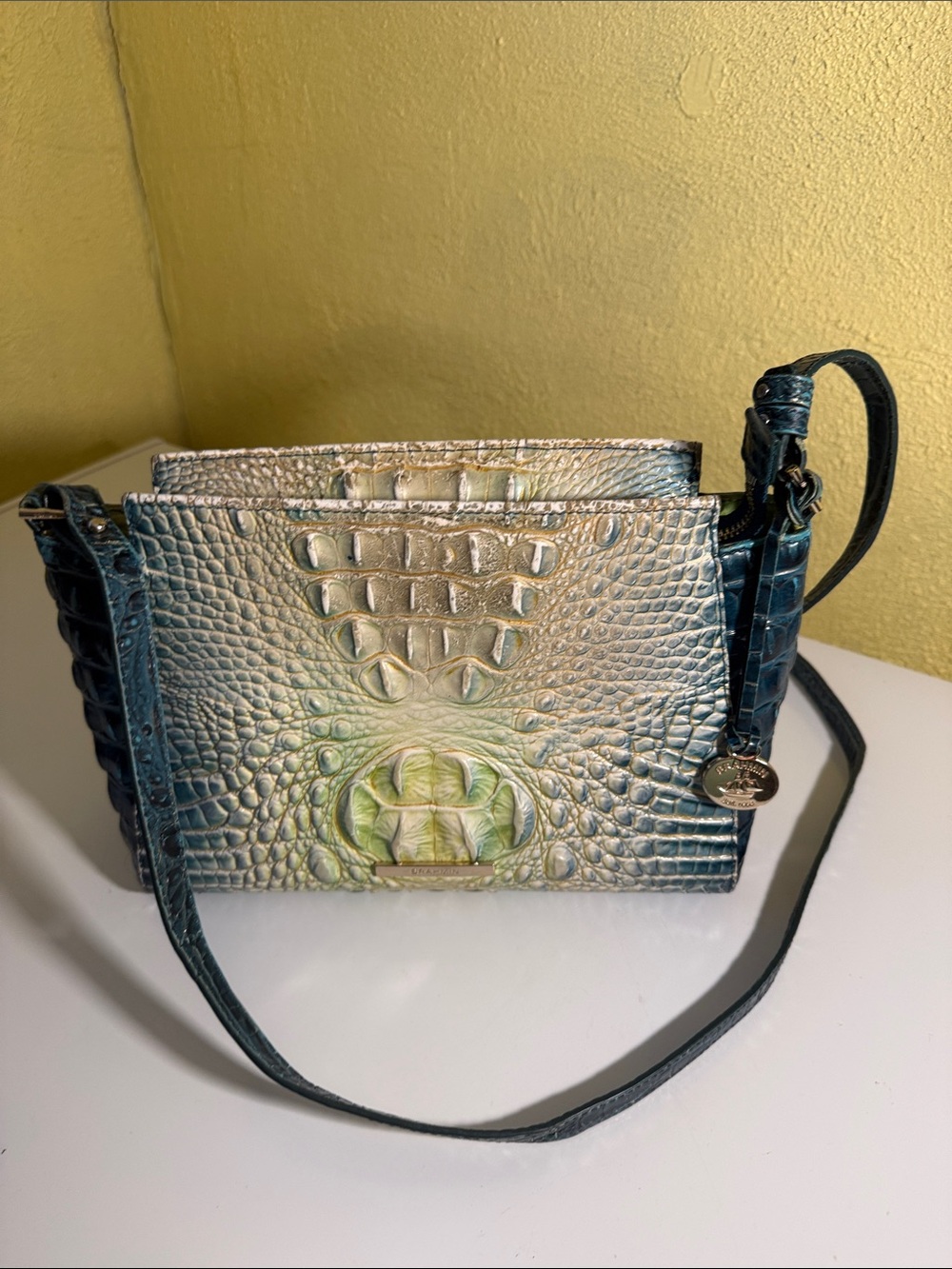 Brahmin Teal Green Croc-Embossed Crossbody Bag - Picture 12 of 16